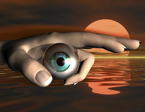 Digital composition of eye and hand — Stock Photo, Image