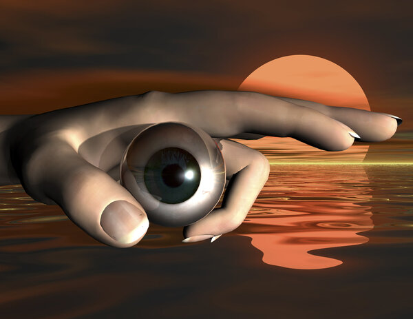 Digital composition of eye and hand
