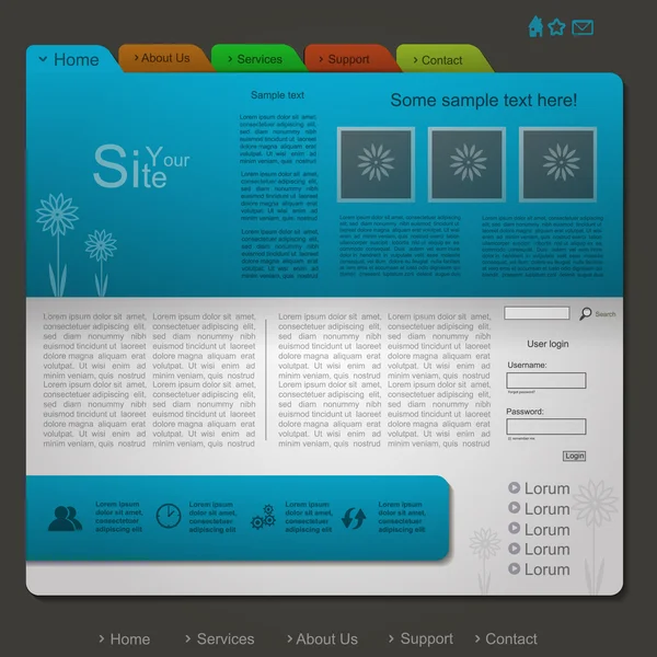 Blue website design with flower — Stock Vector