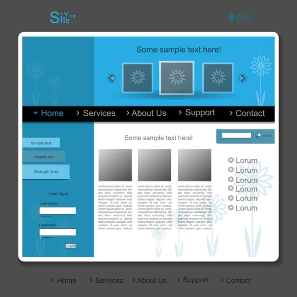 Blaue Webseite mit Blume — Stockvektor