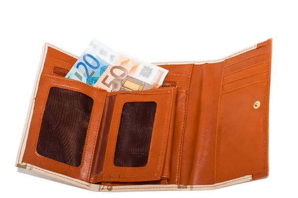 Wallet with monetary denominations on a white background — Stock Photo, Image