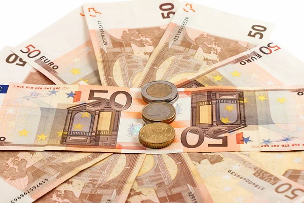 Valörer och mynt i euro Royaltyfria Stockfoton