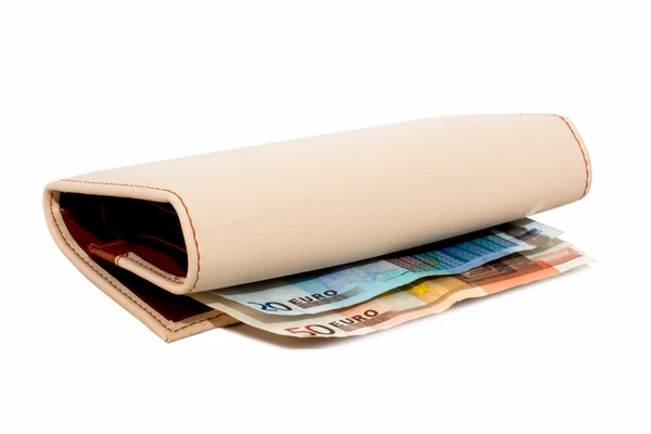 Monetary denominations lie in a wallet on a white background — Stock Photo, Image