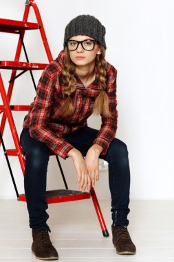 Bayan üniversite öğrencisi. Stüdyo vurdu