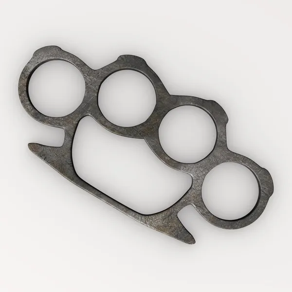 Steel brass knuckles on a black background with reflections