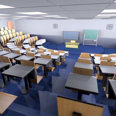 3d render of classroom interior clipart