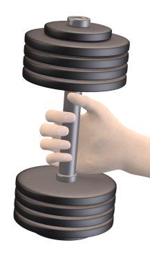 3d render of hand with dumbell clipart