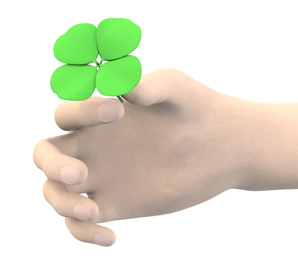 3d render of hand with 4 leaf — Stock Photo, Image