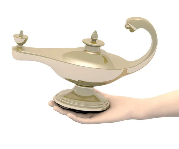 3d renderização da mão com lâmpada de aladino — Fotografia de Stock