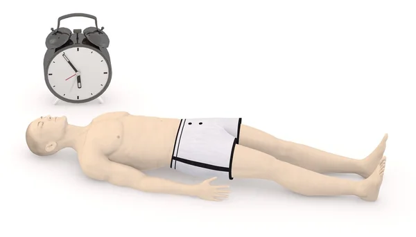 3d render of artifical male with alarm clock — Stock Photo, Image