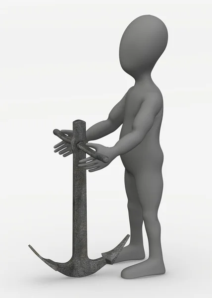 3D καθιστούν χαρακτήρα κινουμένων σχεδίων με την άγκυρα — Φωτογραφία Αρχείου