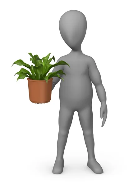 3d render of cartoon character with asplenium plant — Stock Photo, Image