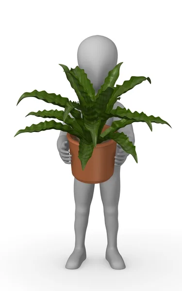 卡通人物与表示植物的 3d 呈现器 — 图库照片