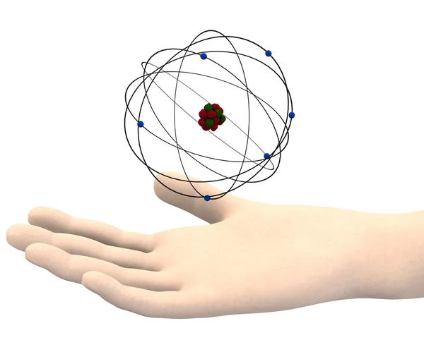 3D візуалізація руки з атомом — стокове фото