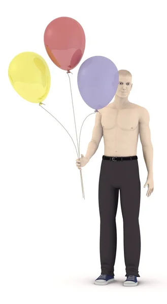 人工男性与气球的 3d 呈现器 — 图库照片