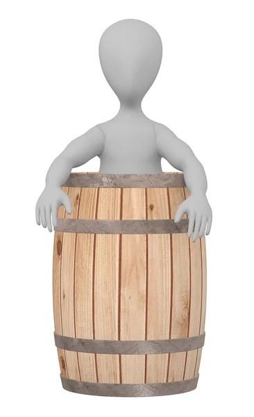 3D renderowania postać z kreskówek z beczki drewniane — Zdjęcie stockowe