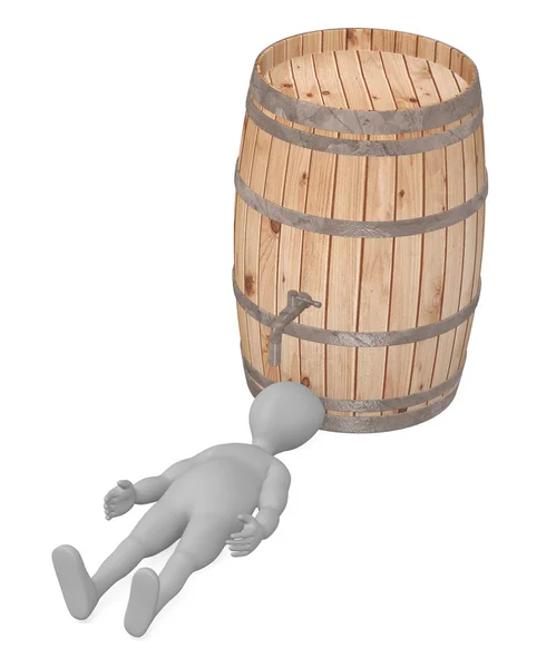 3d renderizado de personaje de dibujos animados con barril de madera —  Fotos de Stock