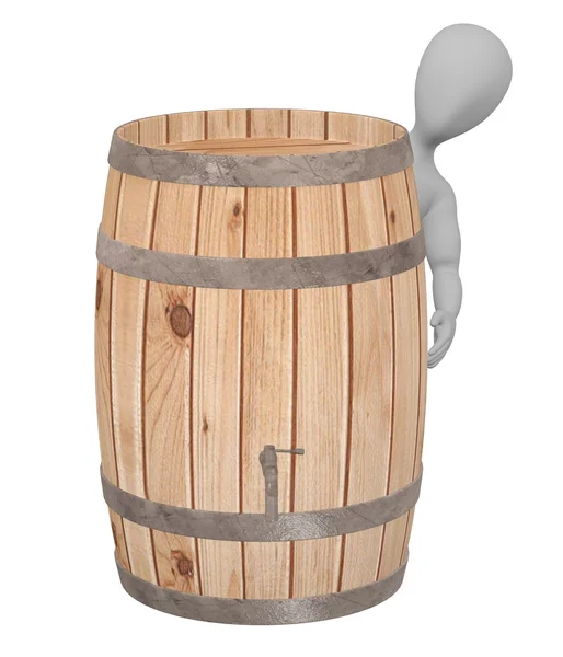 木製の樽での漫画のキャラクターの 3 d レンダリング — ストック写真