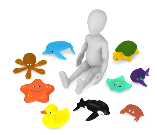 3d renderização de personagem de desenho animado com brinquedos de banho — Fotografia de Stock
