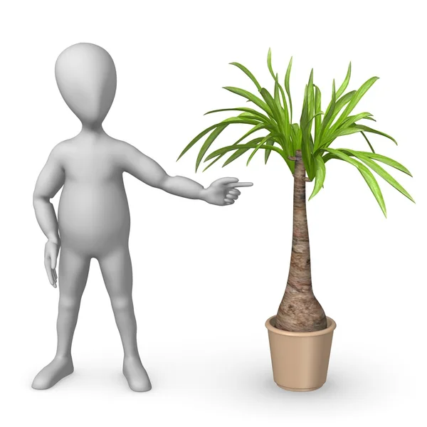3d render of cartoon character with beaucarnea recurvata — Stock Photo, Image