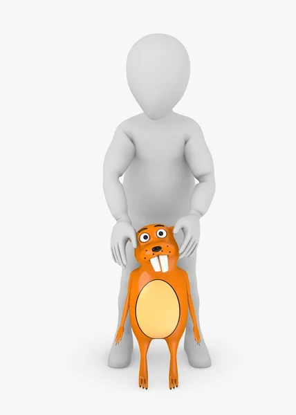 3d render of cartoon character with beaver — Stock Photo, Image