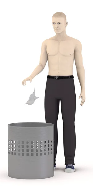 3D renderowania sztuczna mężczyzna z bin — Zdjęcie stockowe