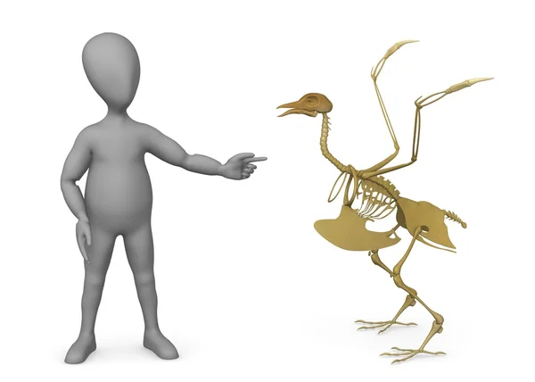 鳥の骨組での漫画のキャラクターの 3 d レンダリング — ストック写真