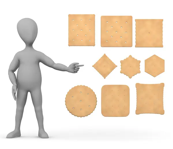 3D render bisküvi ile çizgi film karakteri — Stok fotoğraf