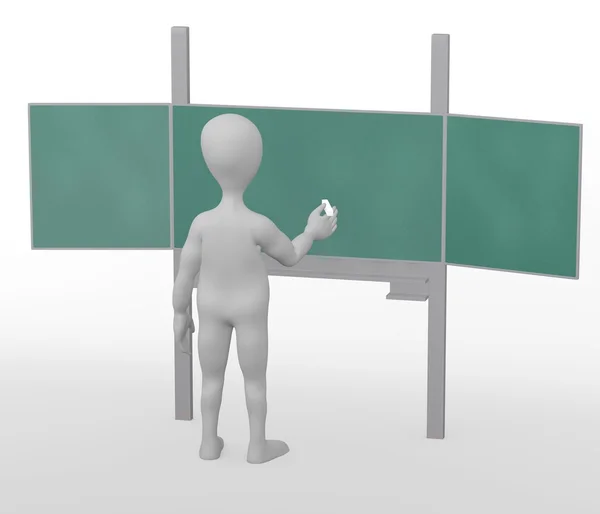 3D render blackboard ile çizgi film karakteri — Stok fotoğraf