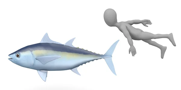3D render av seriefiguren med tonfisk — Stockfoto
