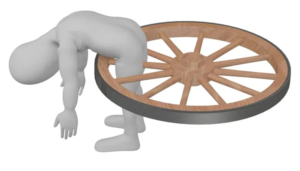 3D render tekerlek içinde kırık çizgi film karakteri — Stok fotoğraf