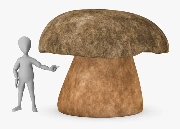 3d render of cartoon character with mushroom — Stock Photo, Image