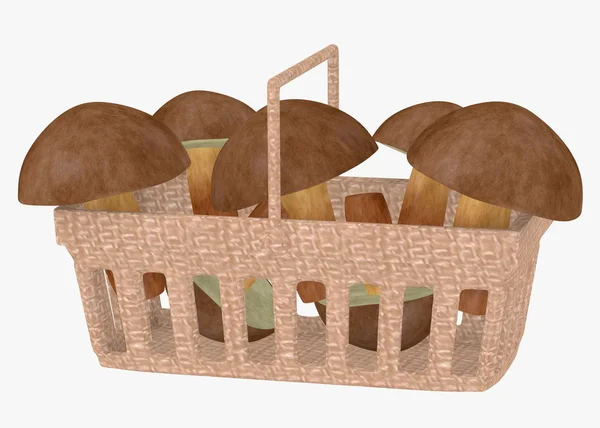 3D-Darstellung von Pilzen im Korb — Stockfoto