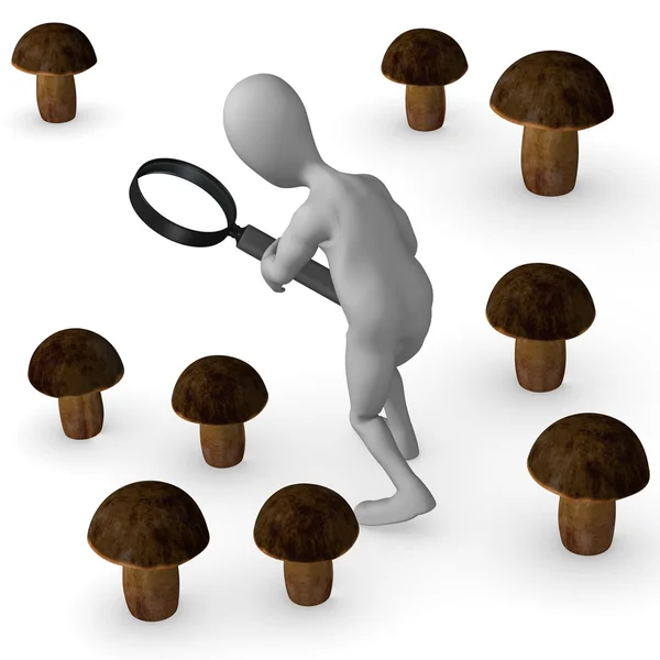 3d renderização de personagem de desenho animado procurando cogumelo — Fotografia de Stock