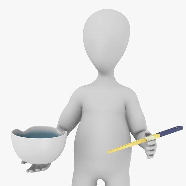 3D візуалізація мультиплікаційного персонажа з мискою і паличками — стокове фото