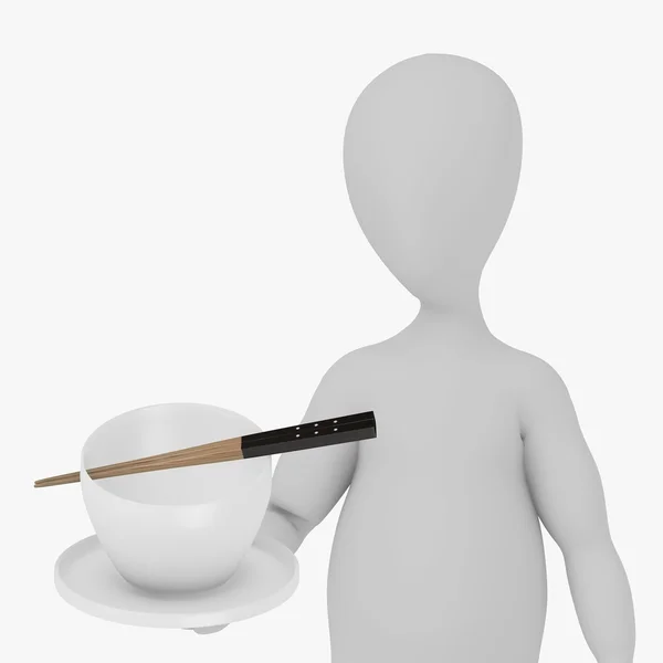 3d render karakter kartun dengan mangkuk dan sumpit — Stok Foto