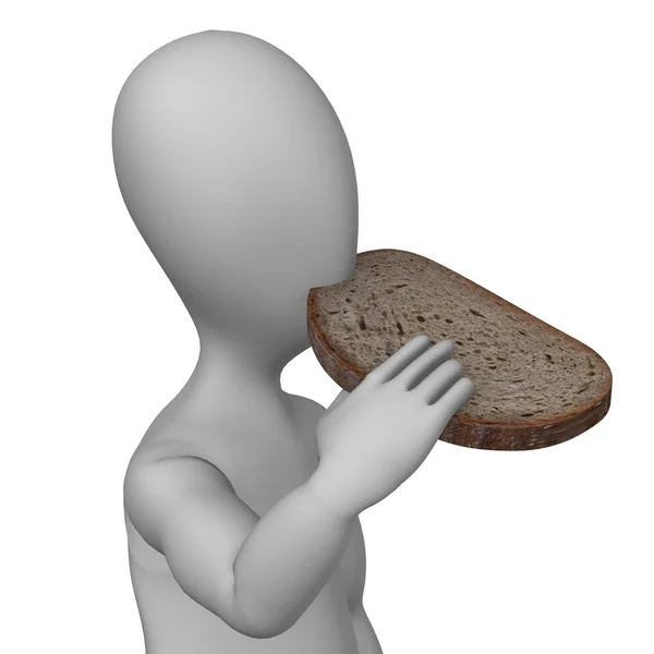 3d rendu de personnage de dessin animé avec du pain — Photo