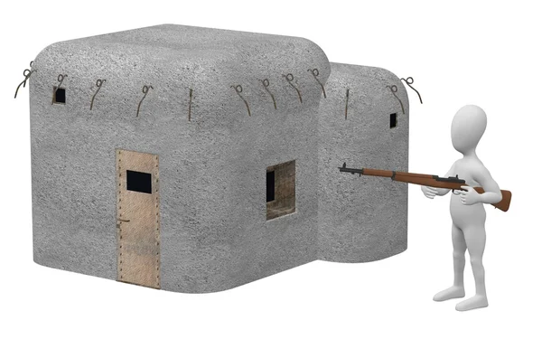 A bunker a rajzfilmfigura 3D render — Stock Fotó