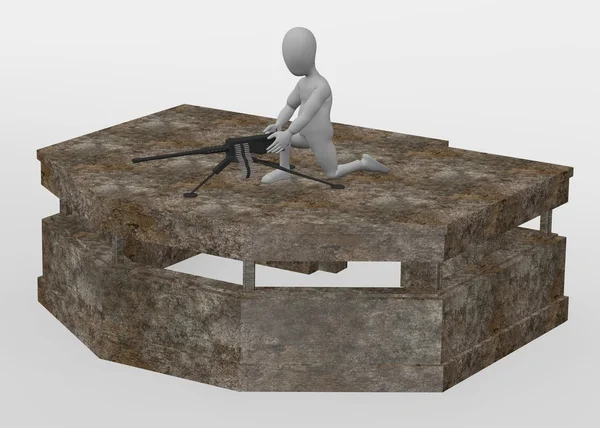 3D визуализация персонажа мультфильма с бункером — стоковое фото