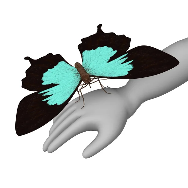 3d renderizado de personaje de dibujos animados con mariposa — Foto de Stock