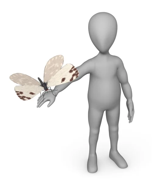 3d render of cartoon character with butterfly — Stock Photo, Image