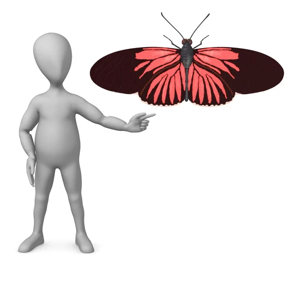 3d render of cartoon character with butterfly — Stock Photo, Image