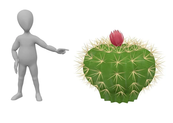3D візуалізація мультиплікаційного персонажа з кактусом — стокове фото