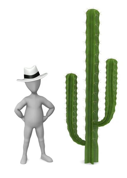 Rendering 3d del personaggio dei cartoni animati con cactus — Foto Stock