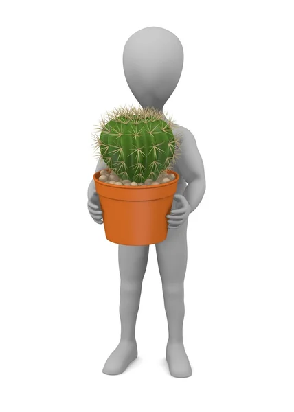 3d render of cartoon character with cactus — Stock Photo, Image