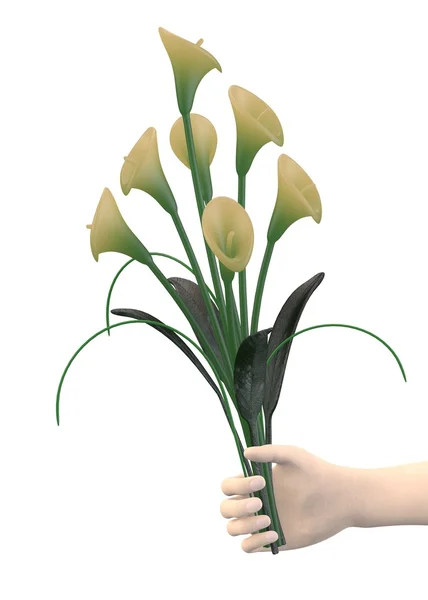 3D render hand med cala lilly — Stockfoto