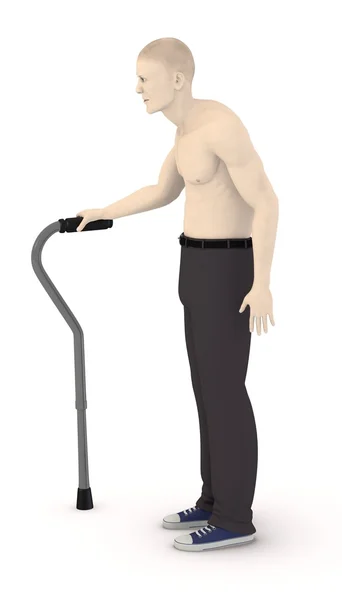 3d render of artifical male with cane — Stock Photo, Image