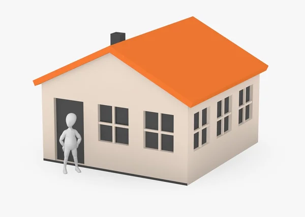 3d render of cartoon character with house — Stock Photo, Image