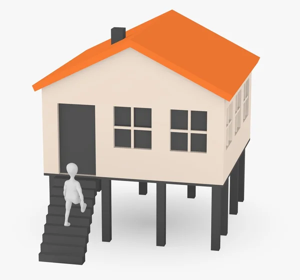 3D vykreslení kreslené postavičky s domem — Stock fotografie