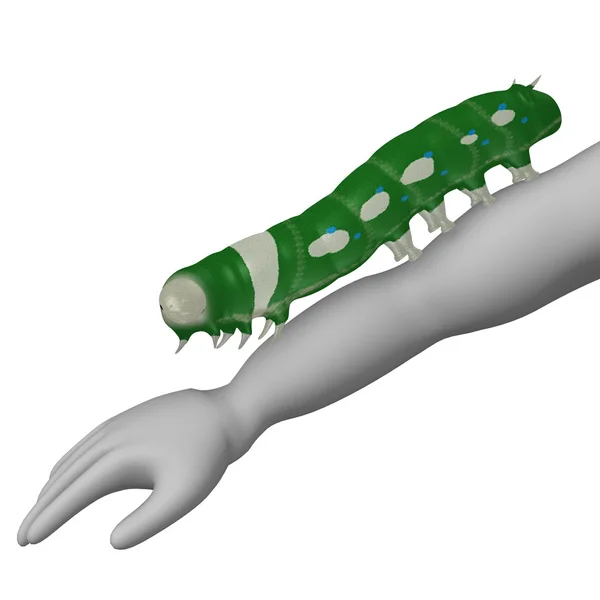 3d renderização de personagem de desenho animado com lagarta — Fotografia de Stock